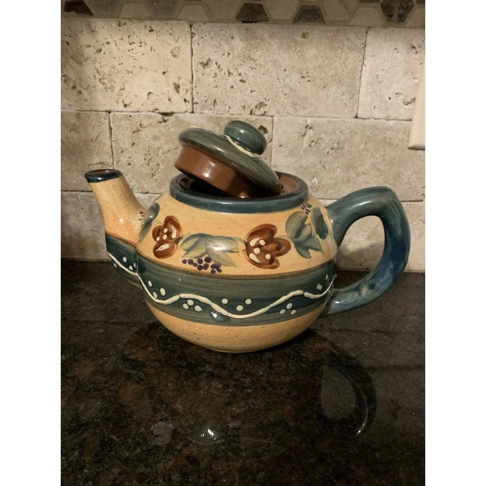 Avignon Hand Painted Provence Ceramic Floral Teapot w/ Lid, 6 Cup 48 oz
